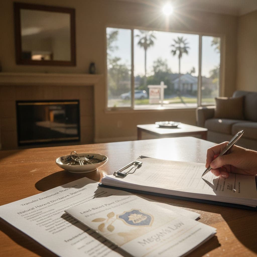 Editorial illustration for Seller Disclosures California: TDS, NHD, AB-38 and the Full Statutory Stack